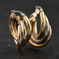 Pre-Owned 9ct Three Colour Gold 26mm Twist Three Hoop Hoop Earrings 41174591