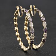 Pre-Owned 9ct Yellow Gold Amethyst & Cubic Zirconia Set 49mm Hoop Earrings 41174600