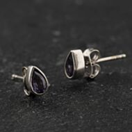 Pre-Owned White Gold 6mm Amethyst Set Tear Drop Stud Earrings 41174608