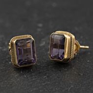 Pre-Owned 9ct Yellow Gold 9mm Amethyst Stud Earrings 41174610