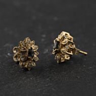 Pre-Owned Yellow Gold Dark Blue Topaz & 0.12ct Diamond Marquise Cluster 11mm Stud Earrings 41174612