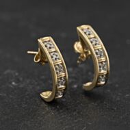 Pre-Owned 9ct Two Colour Gold 17mm 0.10ct Diamond Set Half Hoop Earrings 41174616