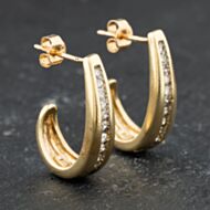 Pre-Owned 9ct Yellow Gold 20mm Diamond Set Half Hoop Earrings 41174617