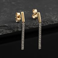 Pre-Owned 9ct Two Colour Gold 28mm Cubic Zirconia Set Bar Dropper Earrings 41174619