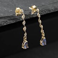 Pre-Owned Yellow Gold Tanzanite & White Zircons 32mm Dropper Earrings 41174670
