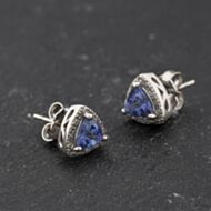 Pre-Owned 14ct White Gold Tanzanite & 0.18ct Diamond 8mm Stud Earrings 41174677