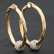 Pre-Owned 9ct Yellow Gold 48mm Cubic Zirconia Set Twist And Ball Hoop Earrings 41174695