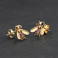 Pre-Owned 9ct Yellow Gold Diamond & Synthetic Rubies Fly Stud Earrings 41174755