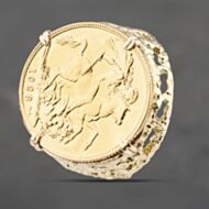 Pre-Owned Vintage 9ct Yellow Gold Mount 9ct Coin 22ct 1928 George V Full Sovereign Coin Ring 41201207