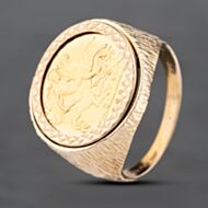 Pre-Owned Yellow Gold 1982 Half Sovereign Coin Ring 41201214