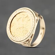 Pre-Owned Yellow Gold 1982 Queen Elizabeth II Half Sovereign Coin Ring 41201224