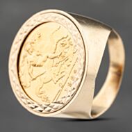 Pre-Owned Yellow Gold 1982 Queen Elizabeth II Half Sovereign Coin Ring 41201226