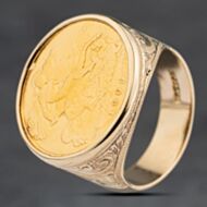 Pre-Owned Yellow Gold 1909 Half Sovereign Coin Ring 41201250
