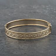 Pre-Owned 9ct Two Colour Gold Greek Key Design Standard Hinged Bangle 41211342