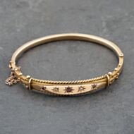 Pre-Owned Antique 9ct Yellow Gold Ruby & Diamond With Rope Decoration Standard Hinged Bangle 41211363