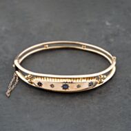 Pre-Owned Vintage 9ct Rose Gold Sapphire & Diamond Hinged Bangle 41211392