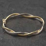 Pre-Owned 9ct Two Colour Gold Twist Hinged Bangle 41211462