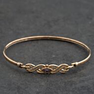 Pre-Owned 9ct Yellow Gold Amethyst Set Hinged Bangle 41211484