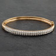 Pre-Owned 9ct Yellow Gold Cubic Zirconia Three Row 18cm Hinged Bangle 4121278