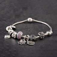 Pre-Owned Pandora Silver Moments Heart Clasp 9.5 Inch Snake Charm Bracelet 41221195