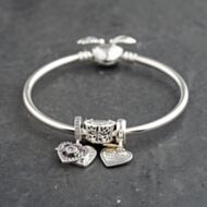 Pre-Owned Pandora Silver Multi Stone Pandora 3 Assorted Mom And Family Small Charm Bangle 41221397