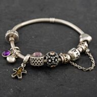 Pre-Owned Pandora Sterling Silver With Beads 19cm Snake Charm Bracelet 4122219