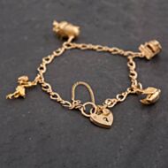 Pre-Owned 9ct Yellow Gold 8 Inch Figaro Charm Bracelet 41231003