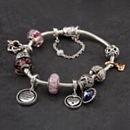 Pre-Owned Pandora Silver Multi Stone 13 Assorted Bead 20cm Snake Charm Bracelet 41251297