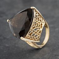 Pre-Owned Silver Gold Plated Smokey Quartz Triangular Fashion Ring 41251469