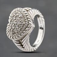 Pre-Owned Silver Cubic Zirconia Three Tier Pave Heart Cluster Ring 41251558