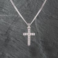 Pre-Owned Silver Cubic Zirconia Rubover Set Cross Pendant & 20 Inch Curb Chain 41251580