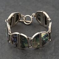 Pre-Owned Silver Mother Of Pearl Inlaid Semi-Circle Joined Link 8 Inch T-Bar Bracelet 41251639