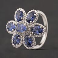 Pre-Owned Sterling Silver Tanzanite Cubic Zirconia & White Cubic Zirconia Large Flower Cluster Ring 41251667