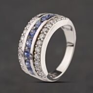 Pre-Owned Sterling Silver Tanzanite Cubic Zirconia & White Cubic Zirconia Three Row Ring 41251668