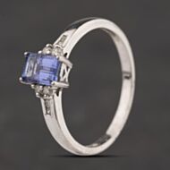 Pre-Owned Sterling Silver Sapphire & White Topaz Shoulder Set Dress Ring 41251669