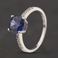 Pre-Owned Sterling Silver Tanzanite Cubic Zirconia & White Cubic Zirconia Round Shoulder Set Dress Ring 41251681