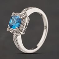Pre-Owned Sterling Silver Synthetic Blue Topaz & Cubic Zirconia Cluster Ring 41251684