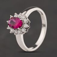 Pre-Owned Sterling Silver Pink Synthetic Ruby & White Cubic Zirconia Oval Cluster Ring 41251698