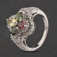 Pre-Owned Sterling Silver Cubic Zirconia & Tourmaline Fancy Cluster Ring 41251701