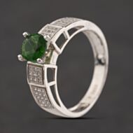 Pre-Owned Sterling Silver Green Glass & White Cubic Zirconia Shoulder Set Dress Ring 41251704