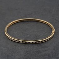 Pre-Owned 9ct Yellow Gold Sapphire & Diamond Channel Set Standard Hinged Bangle 41211466