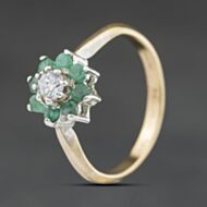 Pre-Owned Gold Plated Sterling Silver White & Green Glass Flower Cluster Ring 41271045