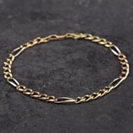 Pre-Owned 9ct Three Colour Gold Three Plus One 8.5 Inch Figaro Chain Bracelet 41281278