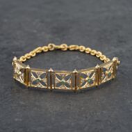 Pre-Owned Vintage Two Colour Gold Emerald & Diamond Flexible Square Section 7 Inch Bracelet 41281288