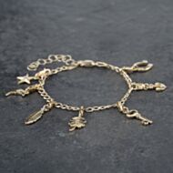 Pre-Owned 9ct Yellow Gold Diamod Set Adjustable Curb Charm Bracelet 41281422