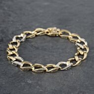 Pre-Owned 18ct Two Colour Gold Diamond Set 7 Inch Curb Chain Bracelet 41281429