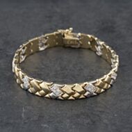 Pre-Owned 14ct Two Colour Gold Cubic Zirconia Set Woven Link 7.5 Inch Bracelet 41281450