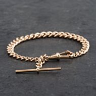 Pre-Owned 9ct Rose Gold Graduated T Bar 7.5 Inch Curb Chain Bracelet 41281490