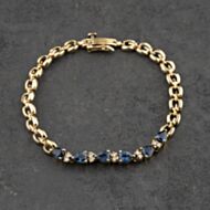 Pre-Owned 9ct Yellow Gold Sapphire & 0.20ct Diamond Set 7 Inch Bracelet 41281529