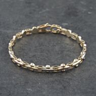Pre-Owned 9ct Three Colour Gold Brick Style 7.25 Inch Chain Bracelet 41281551